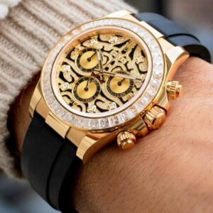 Rolex Daytona Eye Of Tiger Super Clone Replica Watch | 4130 Swiss Movement | 18k Gold Moissanite Diamonds Dial Ref 116588TBR